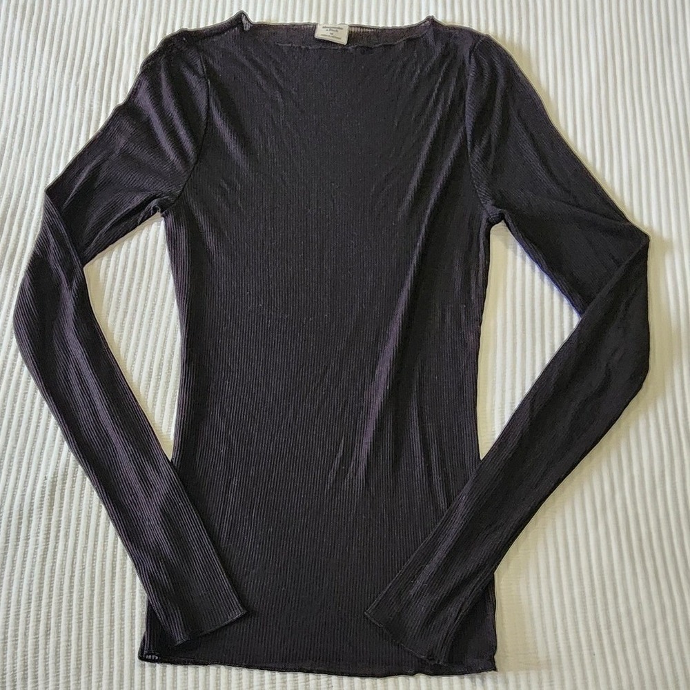 Abercrombie & Fitch Womens Ribbed Long Sleeve Boat Neck Top Black Grey Size M
